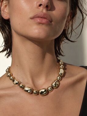 Gold Beaded Chunky Statement Necklace - Women Jewelry